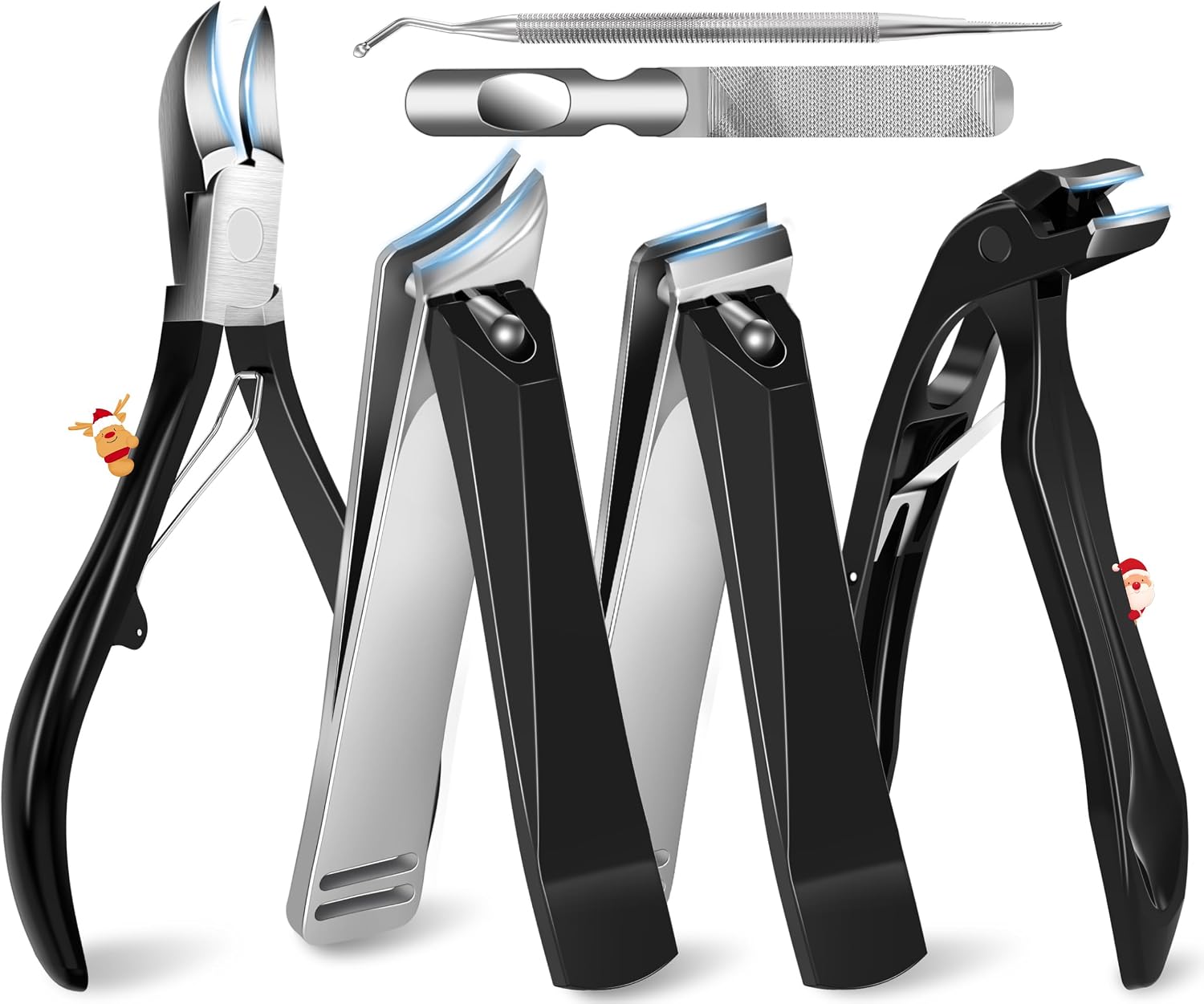 Toenail Clippers for Seniors Thick Toenails Angled Head Large Toe Nail Clippers Set Heavy Duty Ingrown Toenail Clippers with Long Handle Ultra Sharp Slanted Nail Cutter Wide Jaw 6Pcs