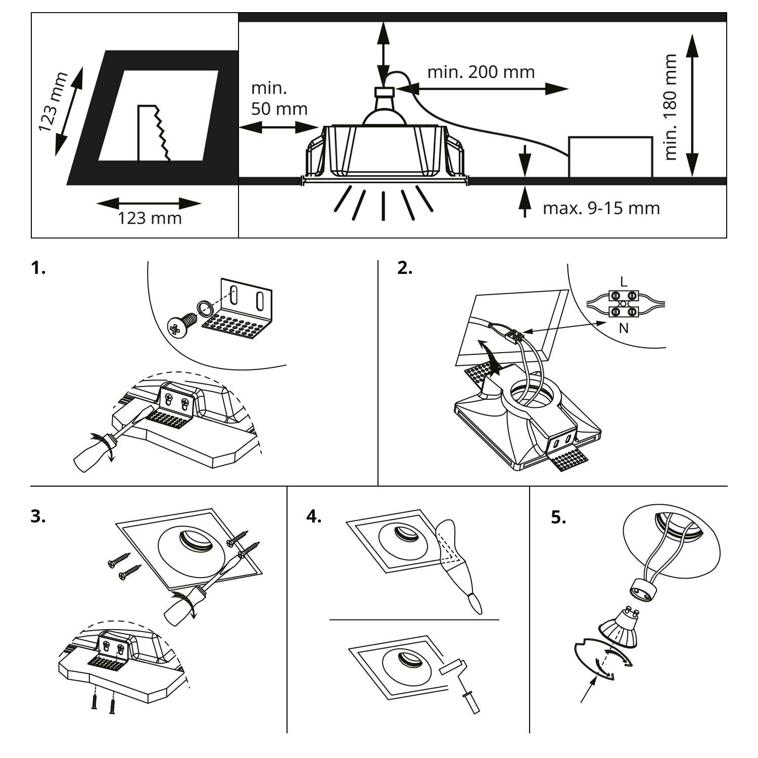 ledscom.de 10 pièces plafonnier encastré GIEDI, plâtre, blanc mat, 12 x 12cm, 1x GU10 max. 15W