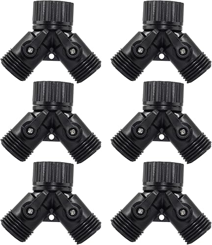 Rierdge 6 adaptadores de manguera de 2 vías, válvula Y, conector de manguera de jardín, adaptador de grifo de espita no óxido, manguera de jardín