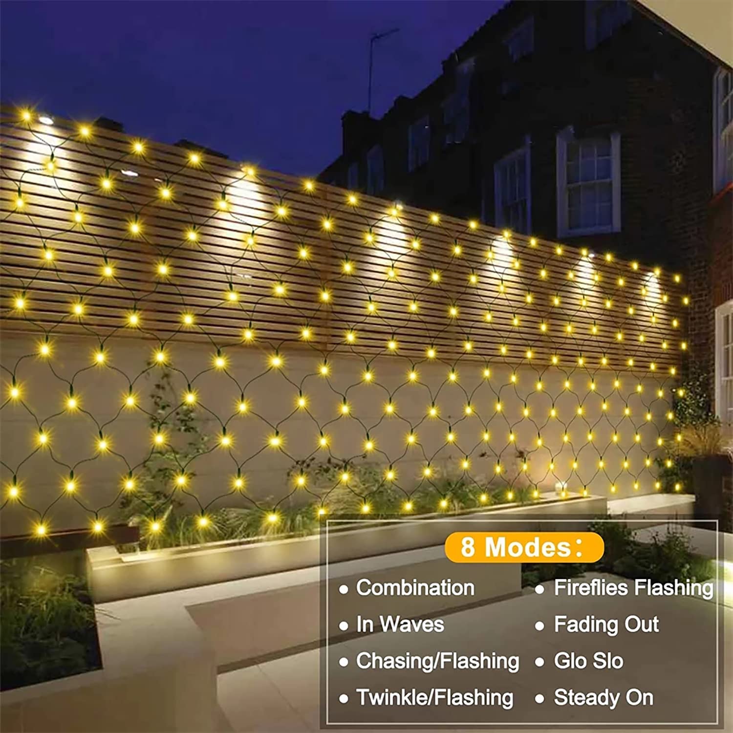 Solar LED Lichternetz, Wasserfest 200LEDs Solar Lichterkette,3x2M Outdoor Lichtervorhang,8 Modi Net Mesh Deko Leuchte für Weihnachten Garten Party Hochzeit Schlafzimmer (Warmweiß)