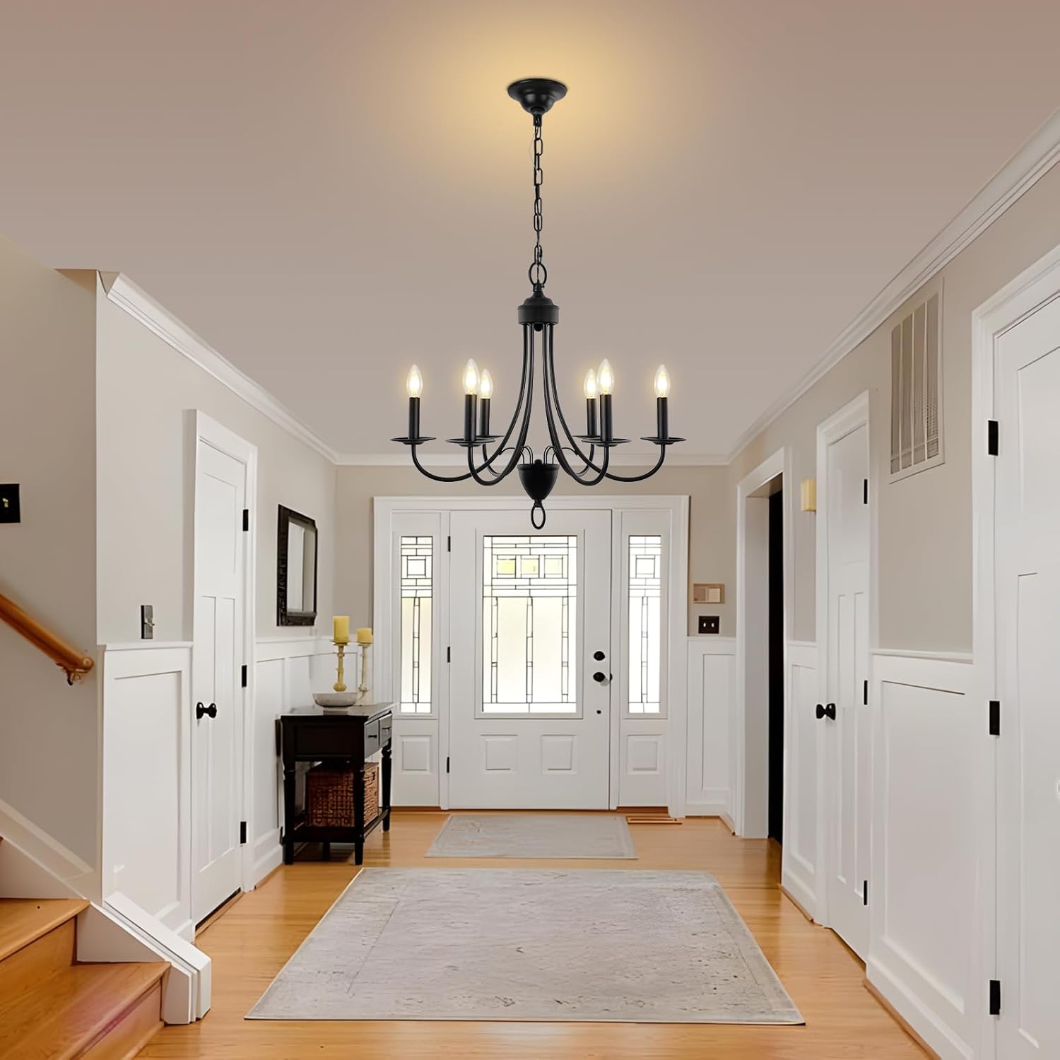 Black Chandelier,6-Light Farmhouse Chandeliers for Dining Room 22.4 inch, E12 Base Small Industrial Ceiling Light Fixture, Vintage Dining Room Chandelier Over Table for Bedroom Hallway Foyer