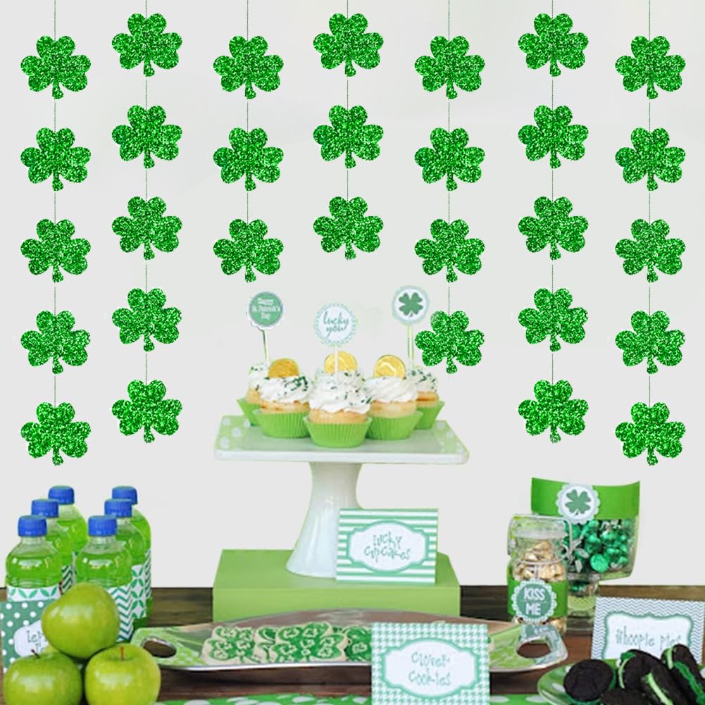 6pcs St.patricks Day Decorations, Shamrock Hanging Garland, Glitter Shamrock Foil String Hanging Garland - Image 3