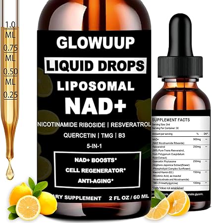 NAD Supplements for Women & Men, Liposomal NAD Nicotinamide Riboside Resveratrol 900mg w. B3 Vitamin Quercetin TMG, Liquid Resveratrol NAD Plus Supplement for Anti-Aging Energy Focus Longevity
