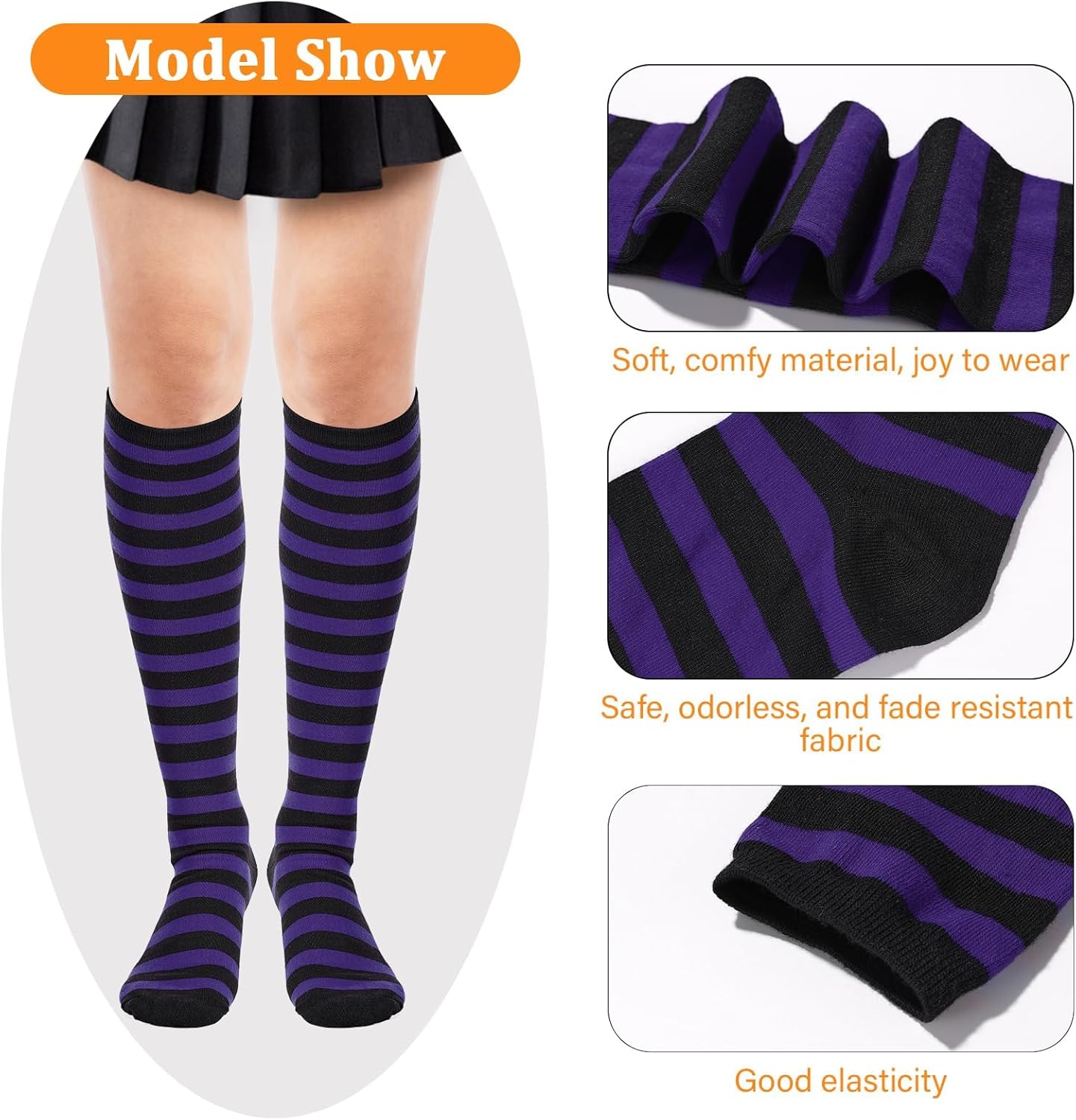 Moon Wood 3 Pairs Striped Knee High Socks for Women Valentine's Day Tube Socks Daily Wear Casual Outfit Cosplay Calf Sock - Image 5