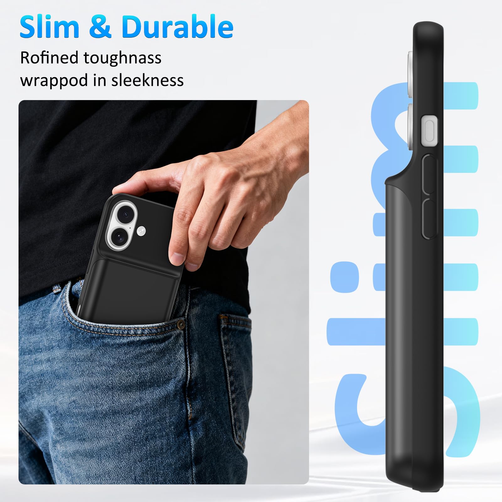 Funda de Batería para iPhone 17 (6.3"), Cargador Portátil de 8500mAh, Funda Ultrafina de Batería Extendida, Cargador de Teléfono y Funda Protectora con Función de Carga para iPhone 17