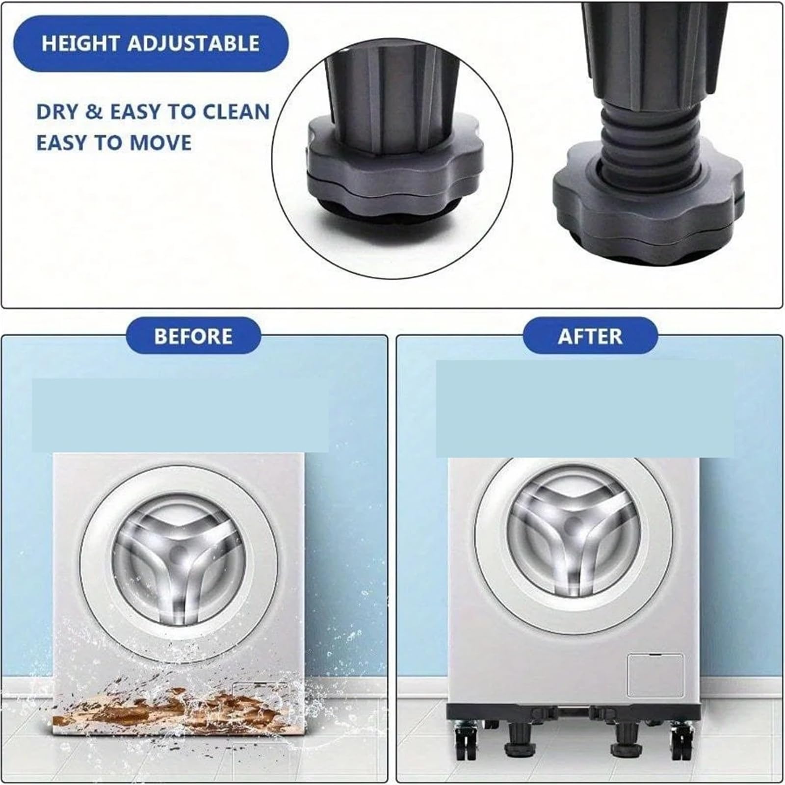 Base Rodante para Lavadora, Soporte Móvil Ajustable con Tubos Dobles, 4 Ruedas De Bloqueo para Lavadora Secadora Nevera(1set Stand)