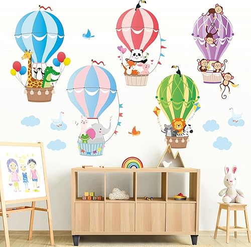 Miniatura 4 de DECOWALL BS-104 - Calcomanías de pared para globos de aire caliente, calcomanías de nubes de animales para niños, habitación de bebé, sala de