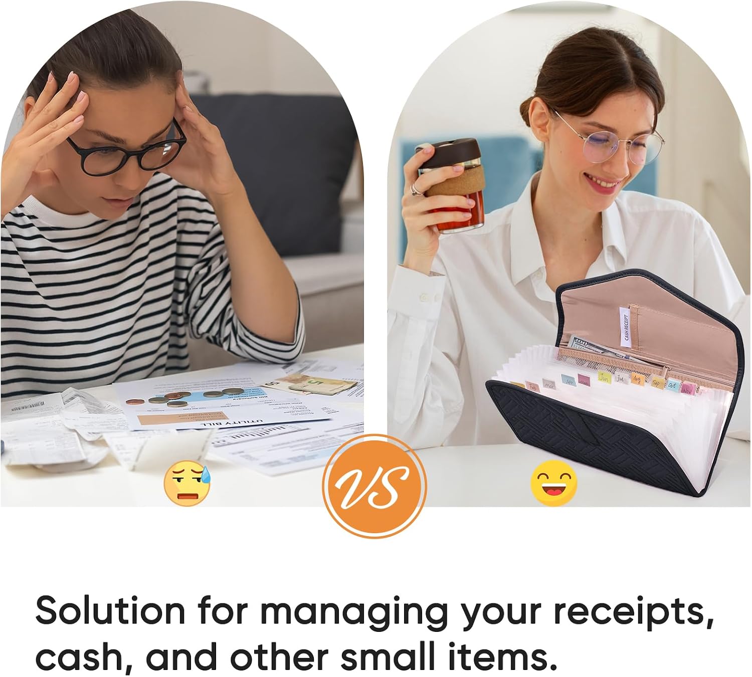 Fabric Bill Organizer with Pockets 10x6 Receipt Organizer for Business - Receipt Holder Organizer - Cash Organizer -Coupon Holder - Money Organizer for Cash- Small Accordion File Organizer