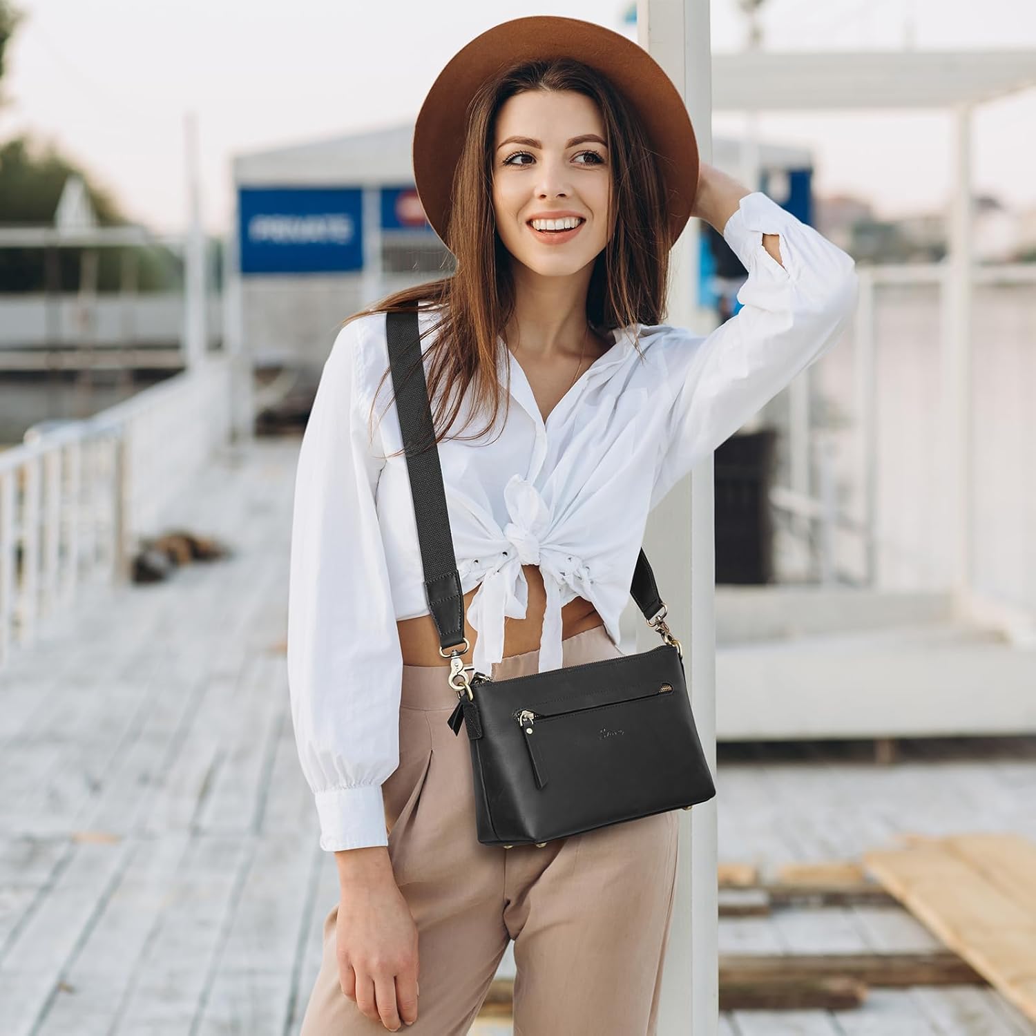 S-ZONE Crossbody Bags for Women Trendy Genuine Leather Small Shoulder Bag Purses with Wide Strap - Image 2