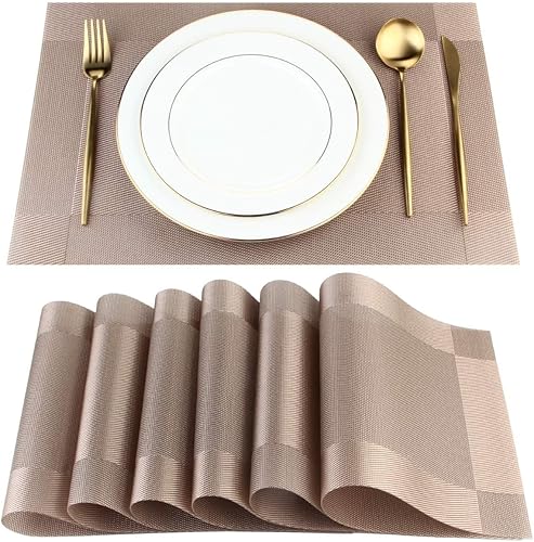 Miniatura 27 de DACHUI Juego de 4 manteles individuales, elegantes manteles individuales tejidos para mesa de comedor, manteles individuales de mesa de PVC lavables