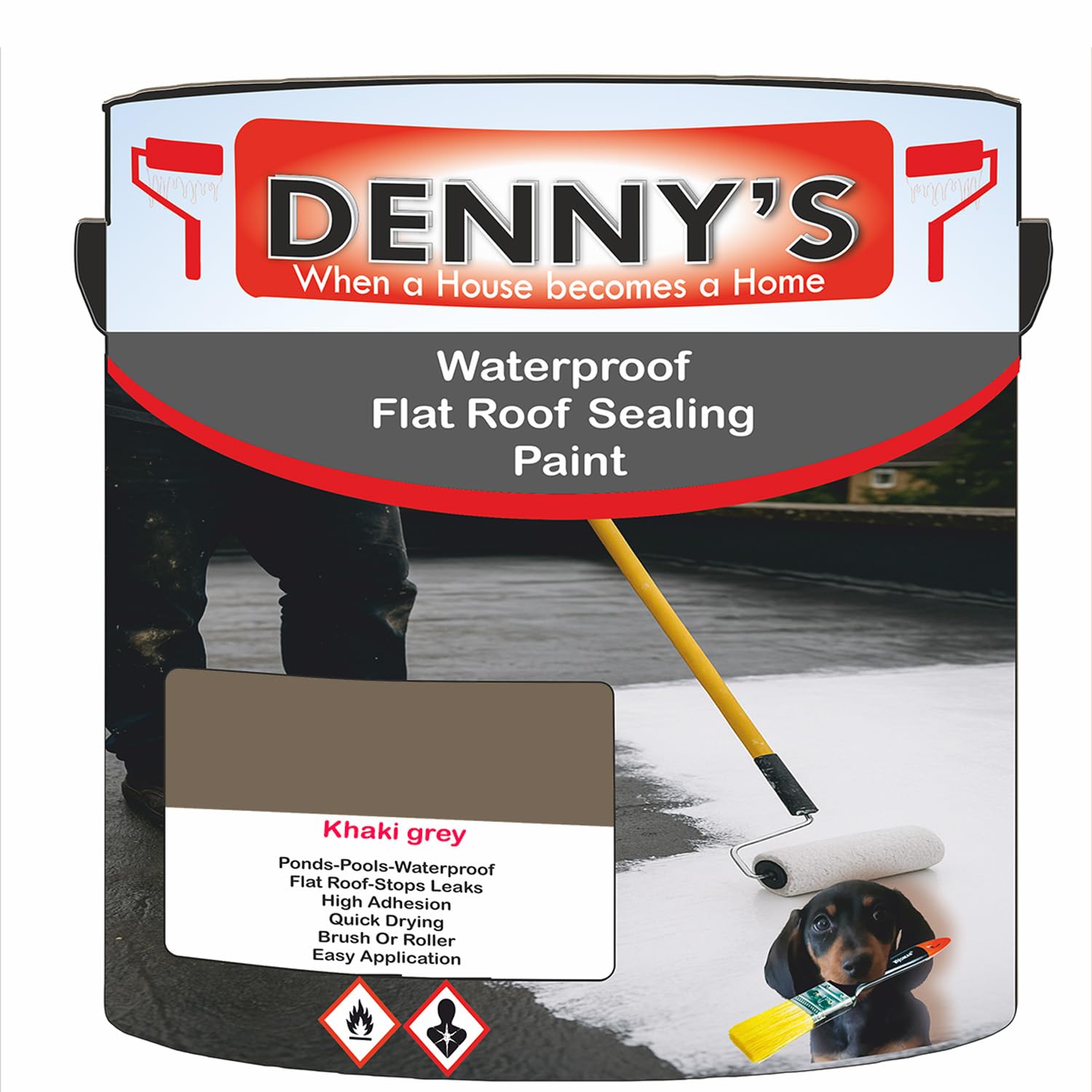 SCOOBYS PAINTS BACK IN THE MIX Chlorinated Rubber Flat Roof Paint – Waterproof Roof Sealer & Leak Repair Coating, Quick Drying, High Adhesion (Khaki grey, 2.5 Litre Tin)