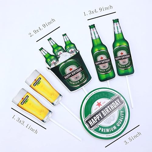 Miniatura 2 de 6 piezas de decoración de pastel de cerveza de feliz cumpleaños, decoración verde de feliz cumpleaños para cervezas, fiesta temática, club, evento,