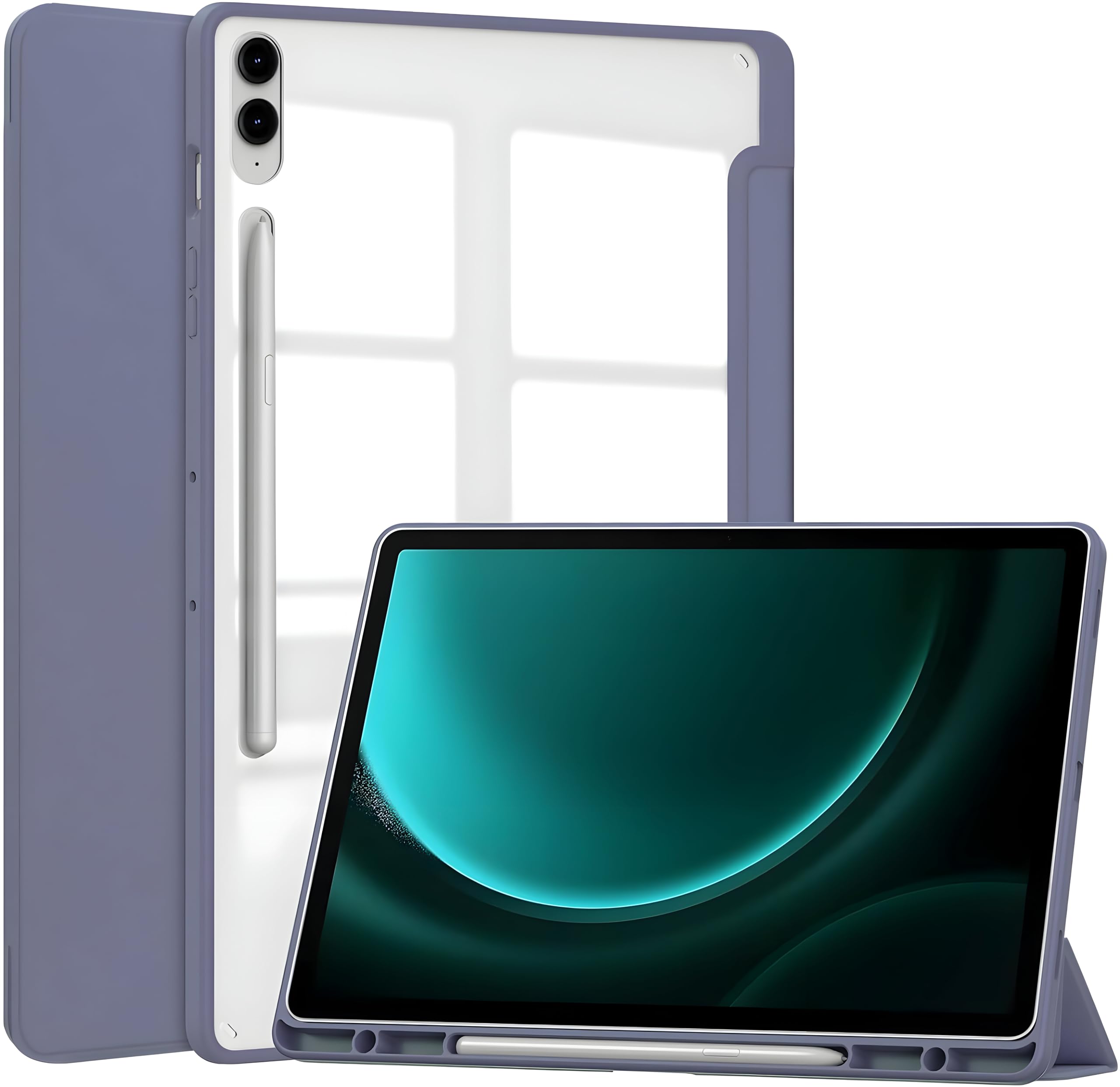 ProElite Cover for Samsung Galaxy Tab S9 FE Plus/S9 Plus/S10+ 12.4 inch Case, Smart Flip Case Cover for Samsung Galaxy Tab S9 FE+/S9 Plus/S10+ 12.4 inch with S Pen Holder, Lavender [Transparent Back]