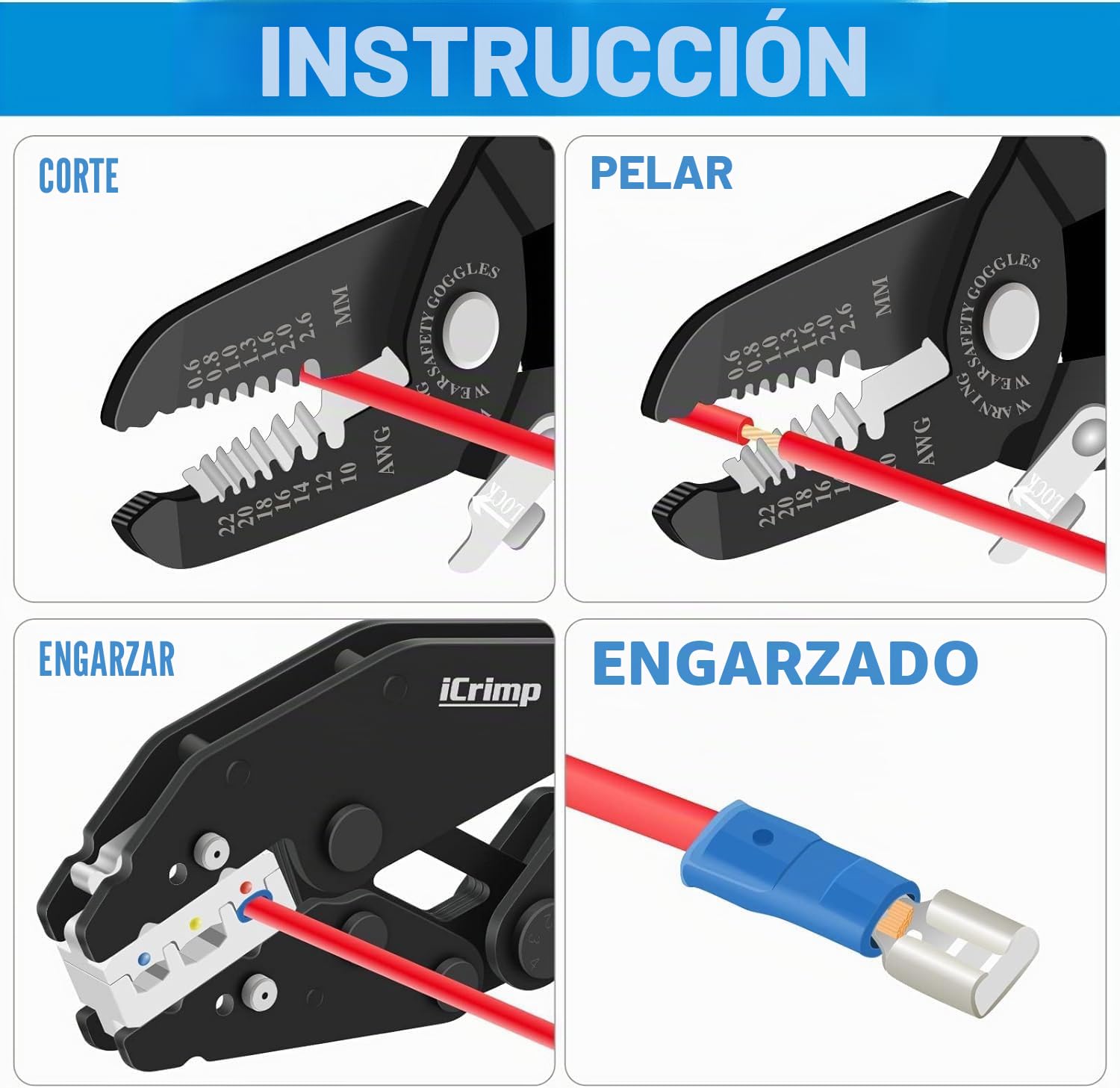 IWISS Juego de herramientas de crimpado rápido para aislamiento, encogimiento de calor, terminales no aisladas, terminales de cable de batería, conectores solares IWS4