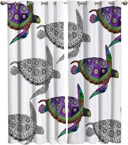FortuneHouse - Cortinas opacas térmicas con diseño de tortuga marina, con ojales de metal sólidos, elegantes cortinas para habitación, ventana, para