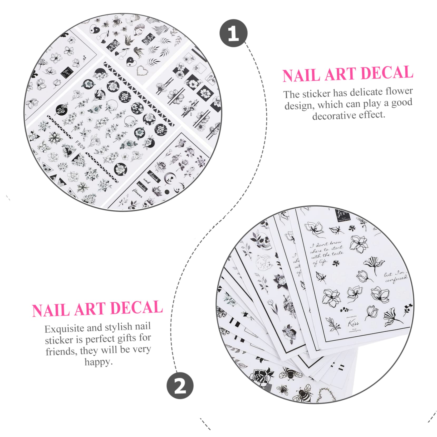 FRCOLOR Juego De 5 Pegatinas Para Uñas Con Diseño De Flores Elegantes Pegatinas Para Manicura Para Mujeres Y Niñas Diseño Sencillo De Uñas 10 Hojas X 5