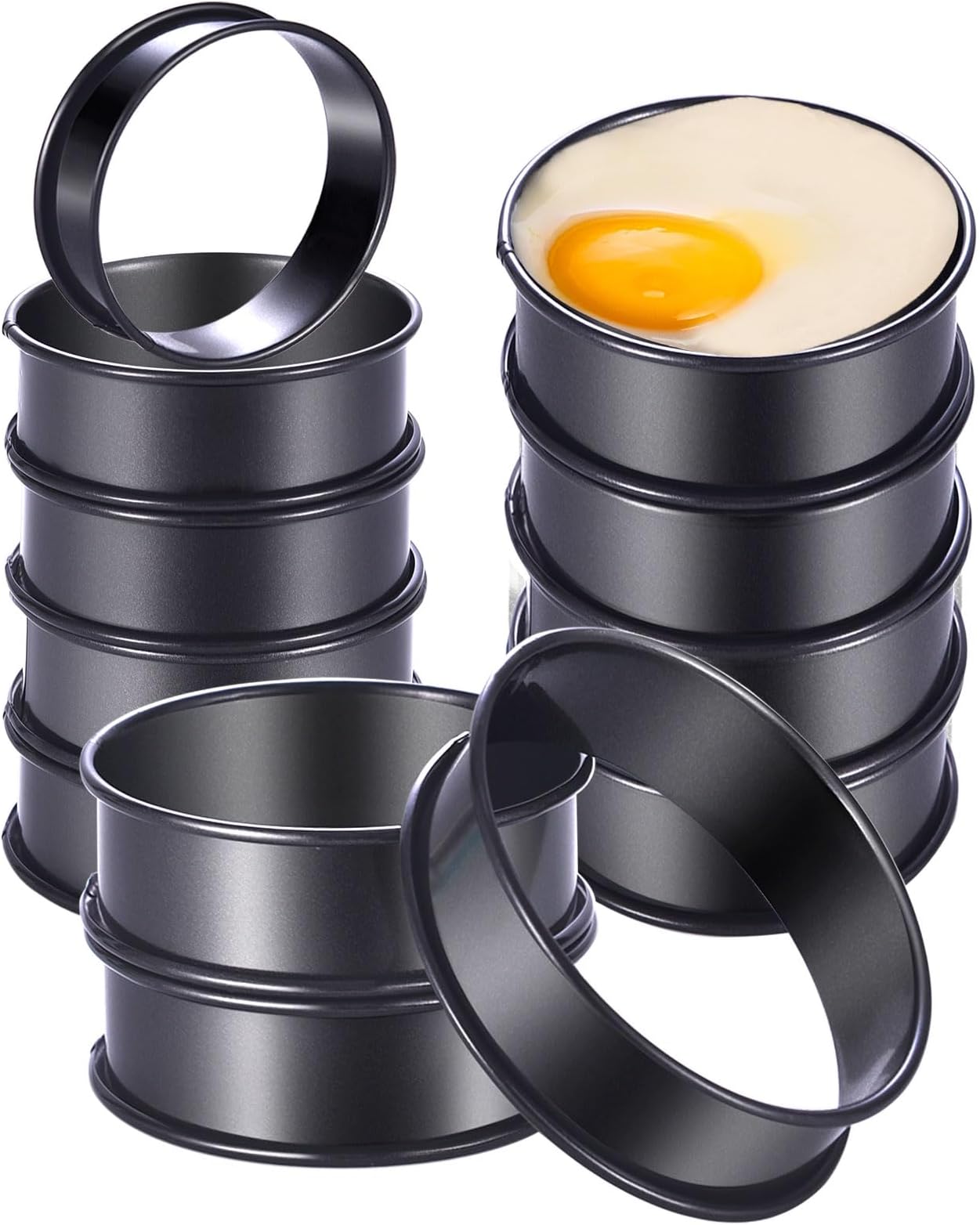 DATANYA 12Pack Crumpet Rings NONSTICK English Muffin Rings - 3.15 Inch Stainless Steel Double Rolled Tart Rings Upgraded Round Metal Baking Cooking Pastry Ring Molds for muffins, pancakes, crumpets