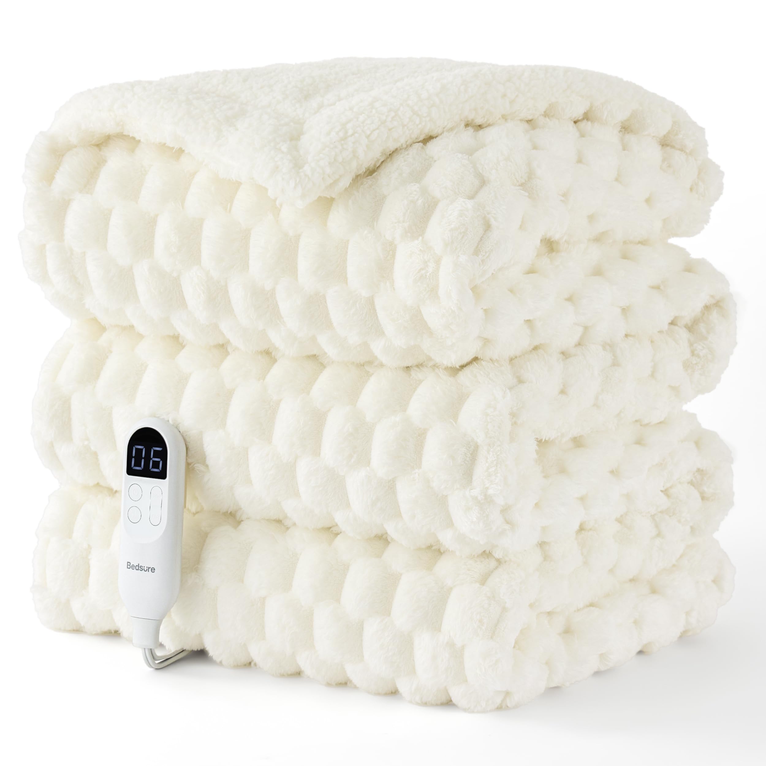 Bedsure Heated Blanket Twin, Coconut White Bubble Pattern Electric Blanket