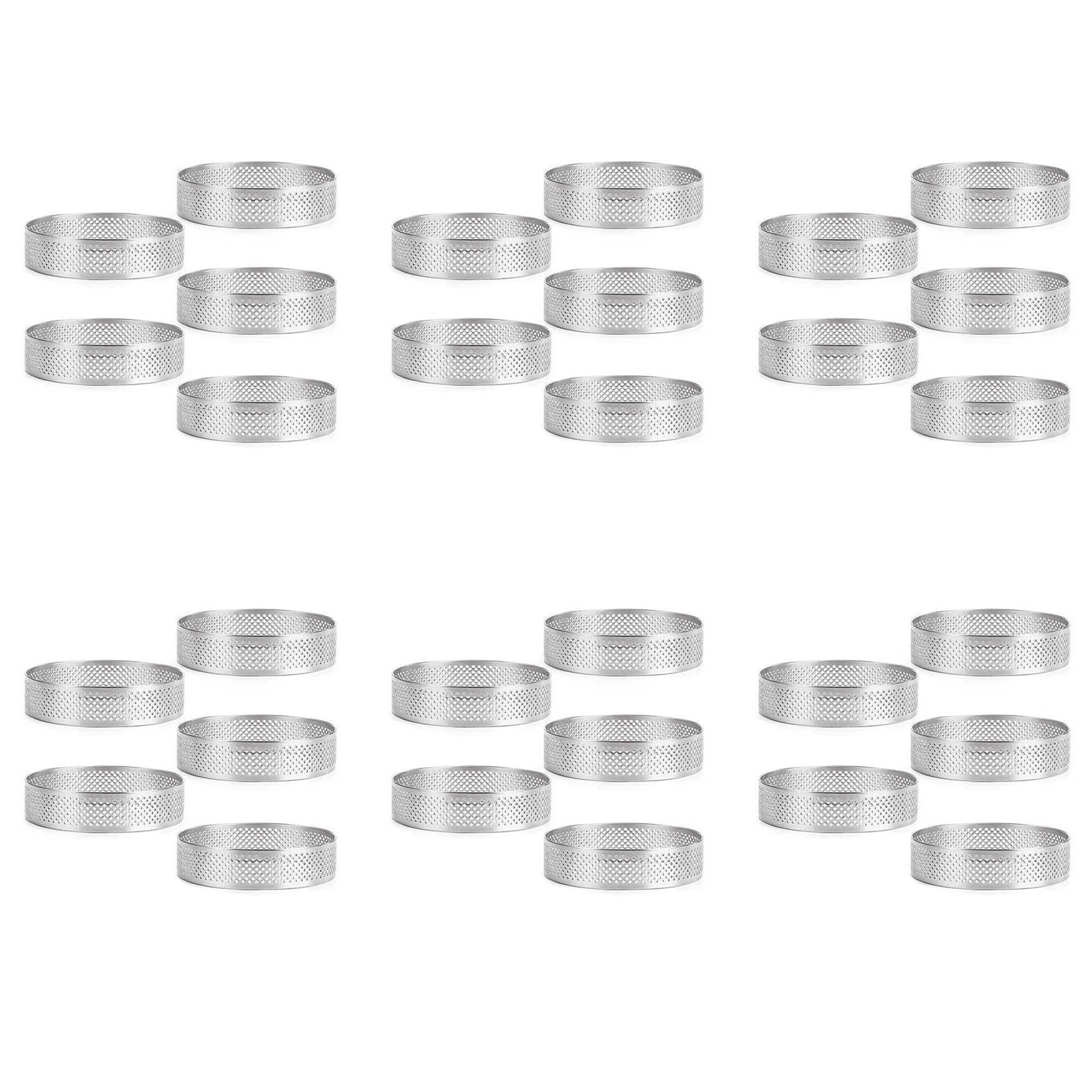 Vjsujehgy 30Pcs Circular Tart Rings with Holes Stainless Steel Fruit Pie Quiches Cake Mousse Mold Kitchen Baking Mould 7cm