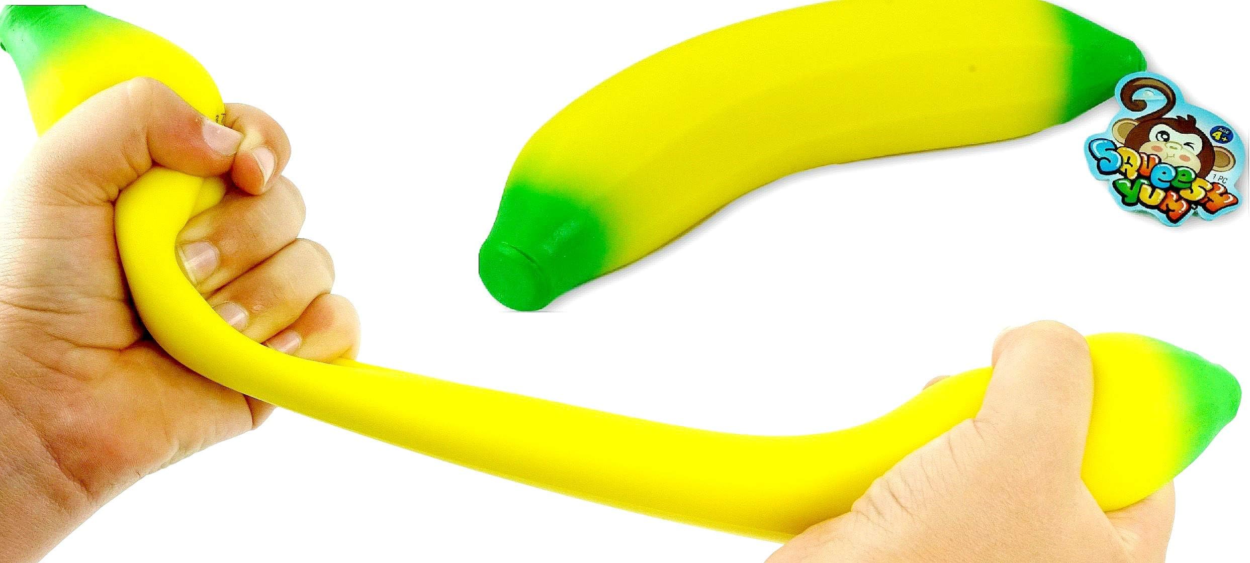 Super Stretchy Banana and Bouncy Ball Bundle Fidget Stress Relief Toy for Kid and Adults. Stretches Long. Great ADD ADHD Autism & Hand Therapy. Plus 1 Bouncy Ball. Smells Good 3340p.