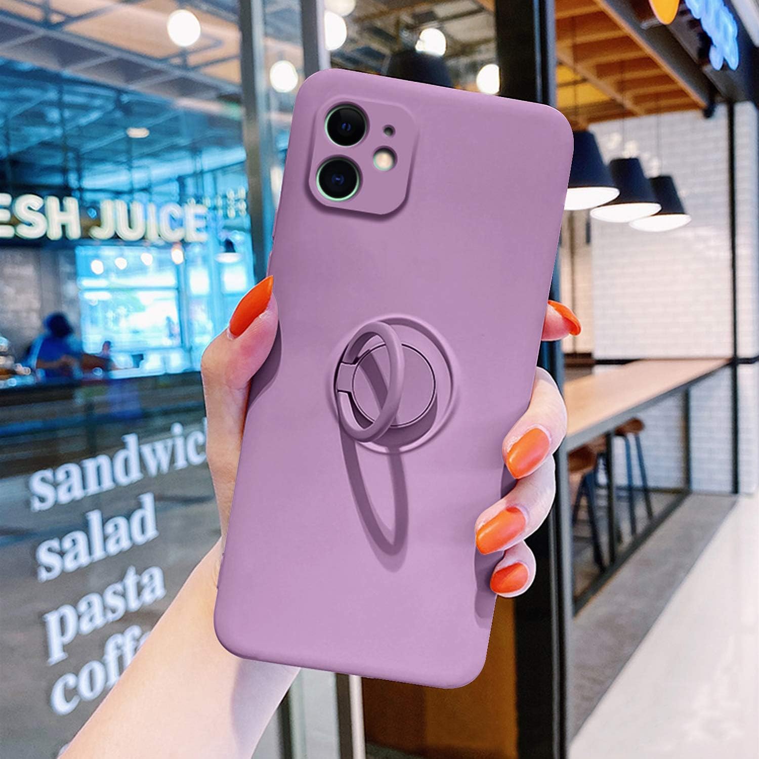Ownest Compatible with iPhone 11 Case with Built-in 360 Rotatable Ring Kickstand Fit Magnetic Car Mount Slim Liquid Silicone Rubber Protective for iPhone 11-Purple