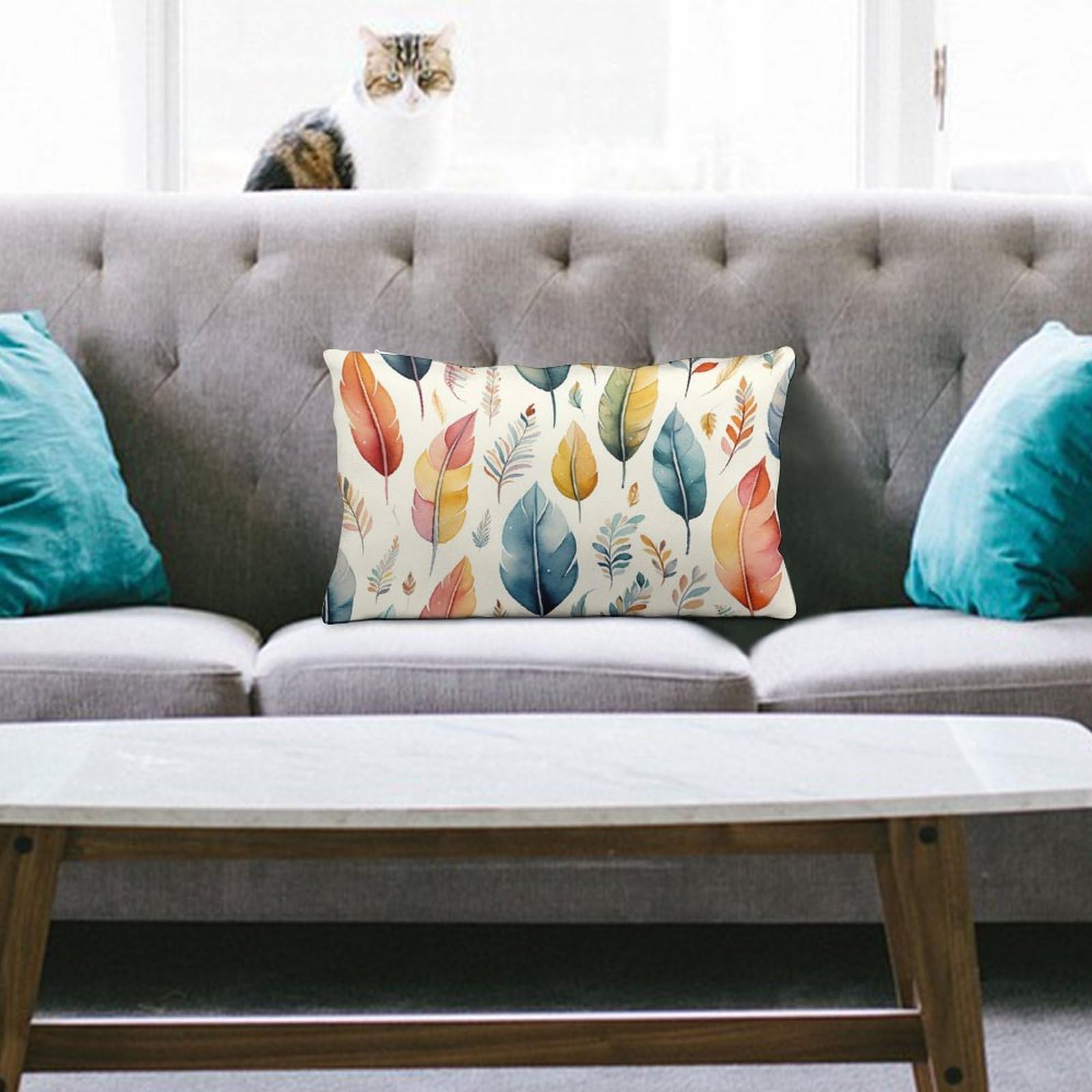 NTVOWPZO Decoration Throw Pillow Covers 8"x12" Pillowcases Covers Feathers and Leaves Soft Pillowcases Modern Farmhouse Home Decor Sofa Cushions Covers for Couch Bed Living Room