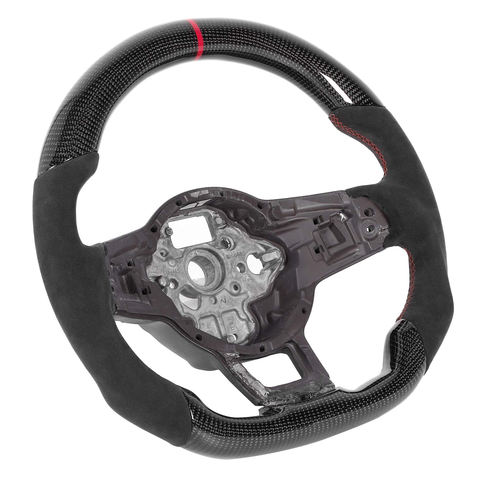 Niestandardowy Zestaw do Modernizacji Zamszowej Kierownicy z Włókna Węglowego do Mk7/Mk7.5 GTD/R 13-20 - Ręcznie Wykonane Czerwone Szwy, Wyścigowy Design Typu D