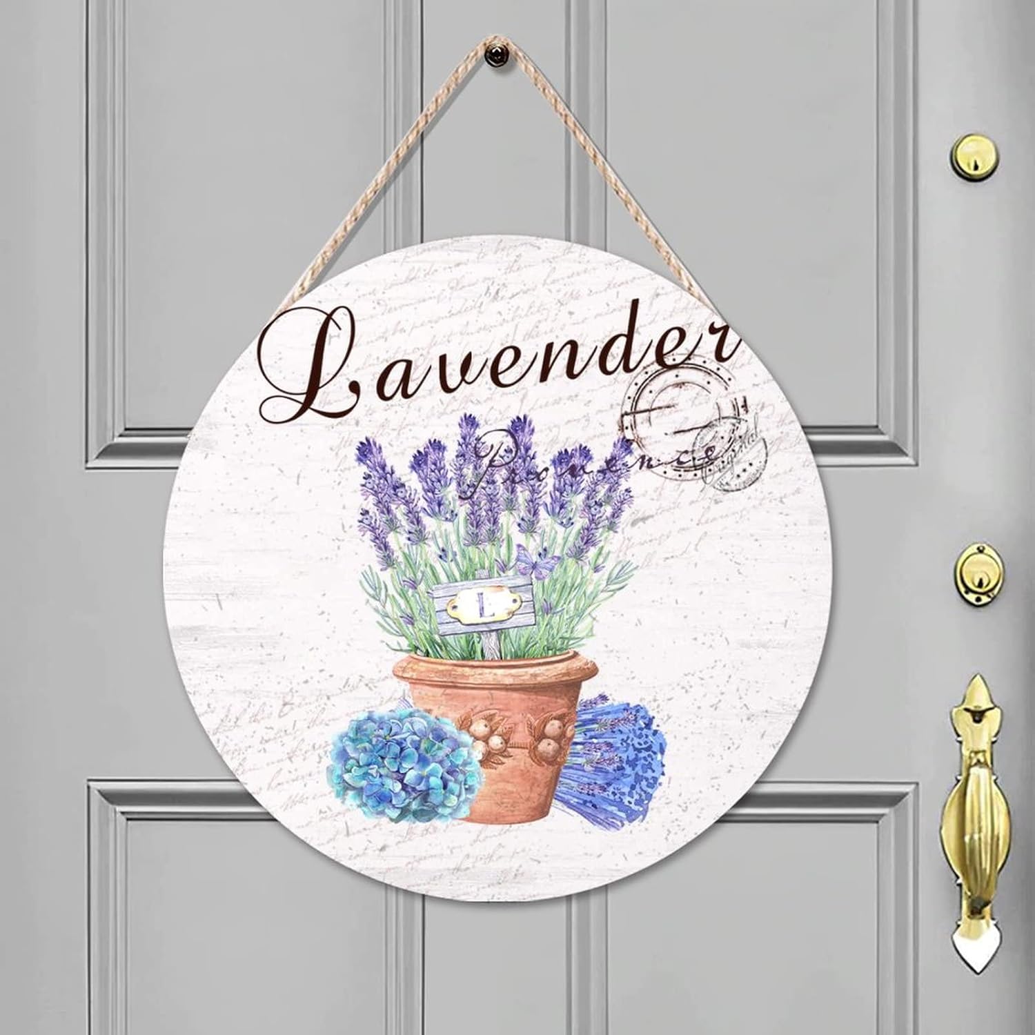 Lavender Wood Door Sign, Custom Calligraphy Round Door Hanger Sign, 16x16in Lavender Wall Door Hanging Sign for Front Door Entryway Porch Bar Pub Housewarming Gifts