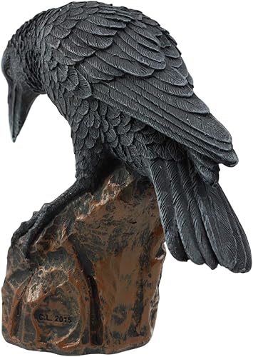 Miniatura 4 de Ebros Gift Figura gótica macabra Edgar Poe Perching Raven On Rock de 5 pulgadas de alto, cuervo gótico carroñero, decoración escultura