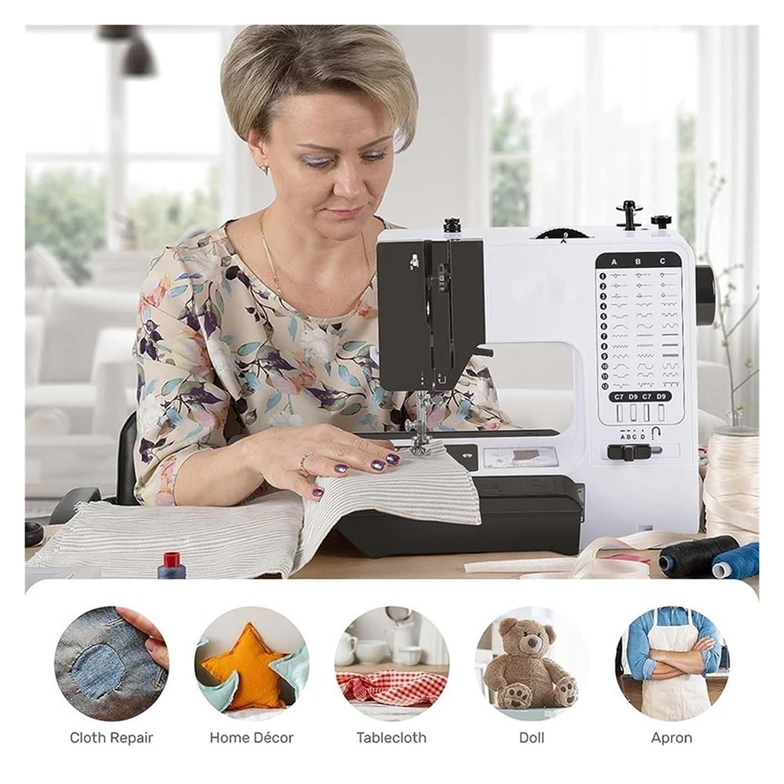 Mini Máquina De Coser Portátil Con Prensatelas Reemplazable, 38 Puntadas, Botón Inicio For Overlock, Eléctrica, Pedal Mesa PortáTil Y Flexible