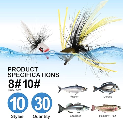 Miniatura 3 de Kit de 30 señuelos de pesca para lubina, señuelos coloridos para cebo de pesca con ganchos para surtido de pesca de panfish de agua dulce