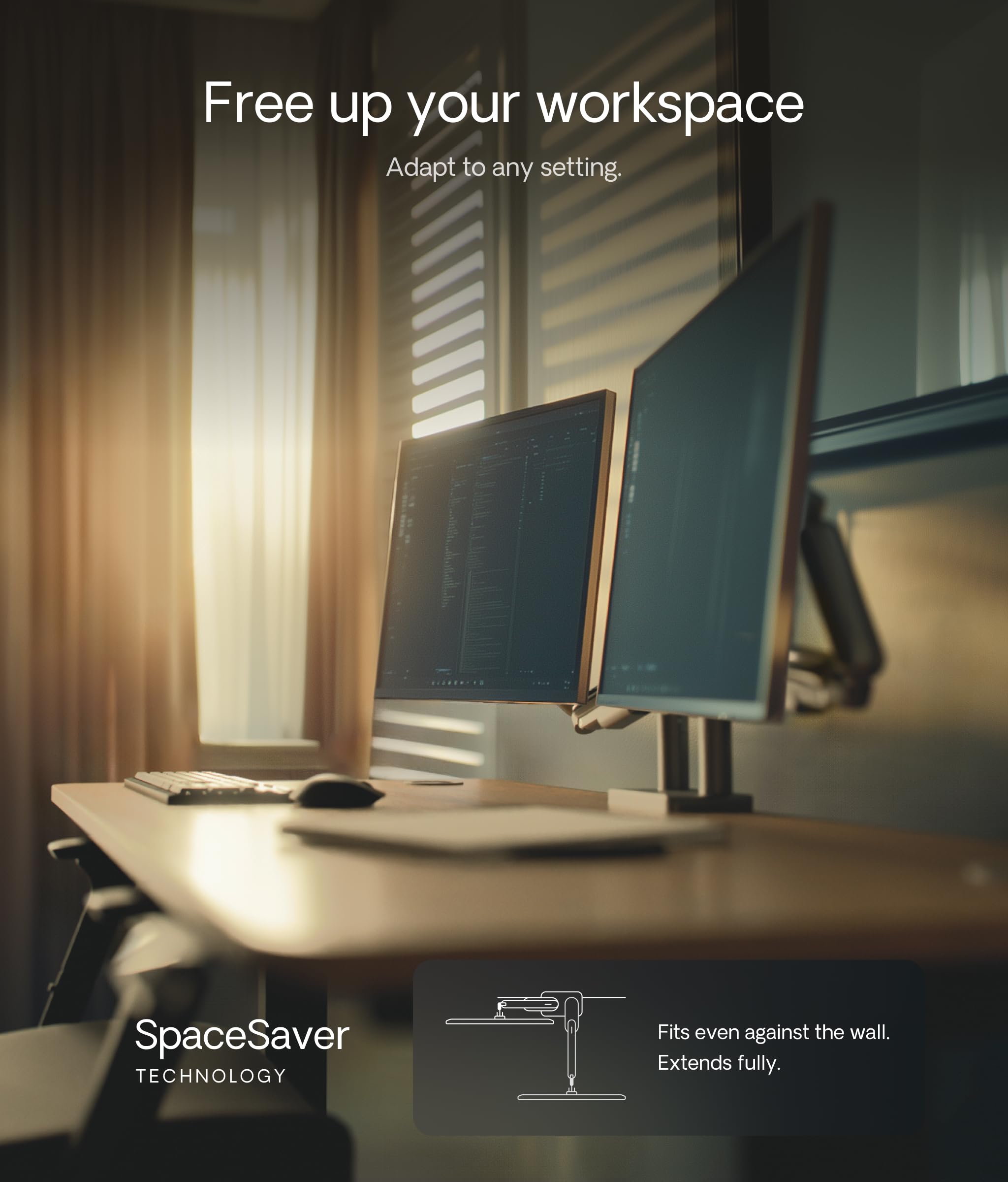 Desktronic Supporto Monitor per Doppio Schermo, Braccio Monitor Regolabile, Fissaggio da Scrivania, Rotazione a 360° e Inclinazione Completa, Ergonomico, VESA 75/100 mm, Nero
