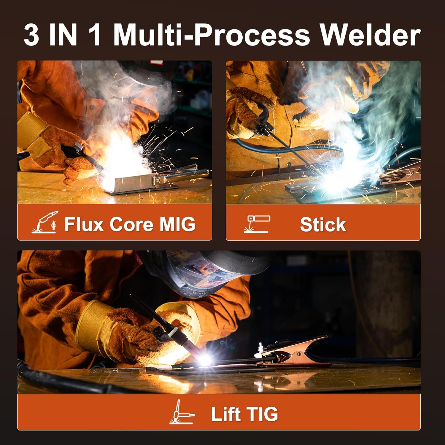 135A MIG Welder 110V 3-in-1 Synergic IGBT Inverter (MIG/Lift TIG/Stick) - Gasless Flux Core, Portable Welding Machine with LED Display