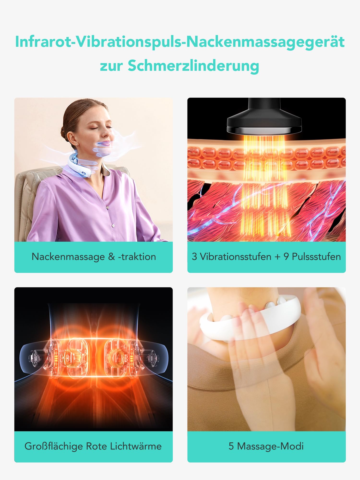 SKG Nackenmassagegerät mit Wärme, elektrisches Rotlicht-Puls-Vibrations-Traktions-Nackenmassagegerät zur Schmerzlinderung im tiefen Gewebe, tragbares 4D-Massagegerät, Nackenentspanner,K5-3 PRO