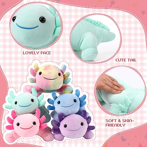 Miniatura 3 de Libima 5 juguetes de peluche de ajolote de 12 pulgadas, lindo juguete de ajolote suave para regalo de cumpleaños, decoración del hogar (color