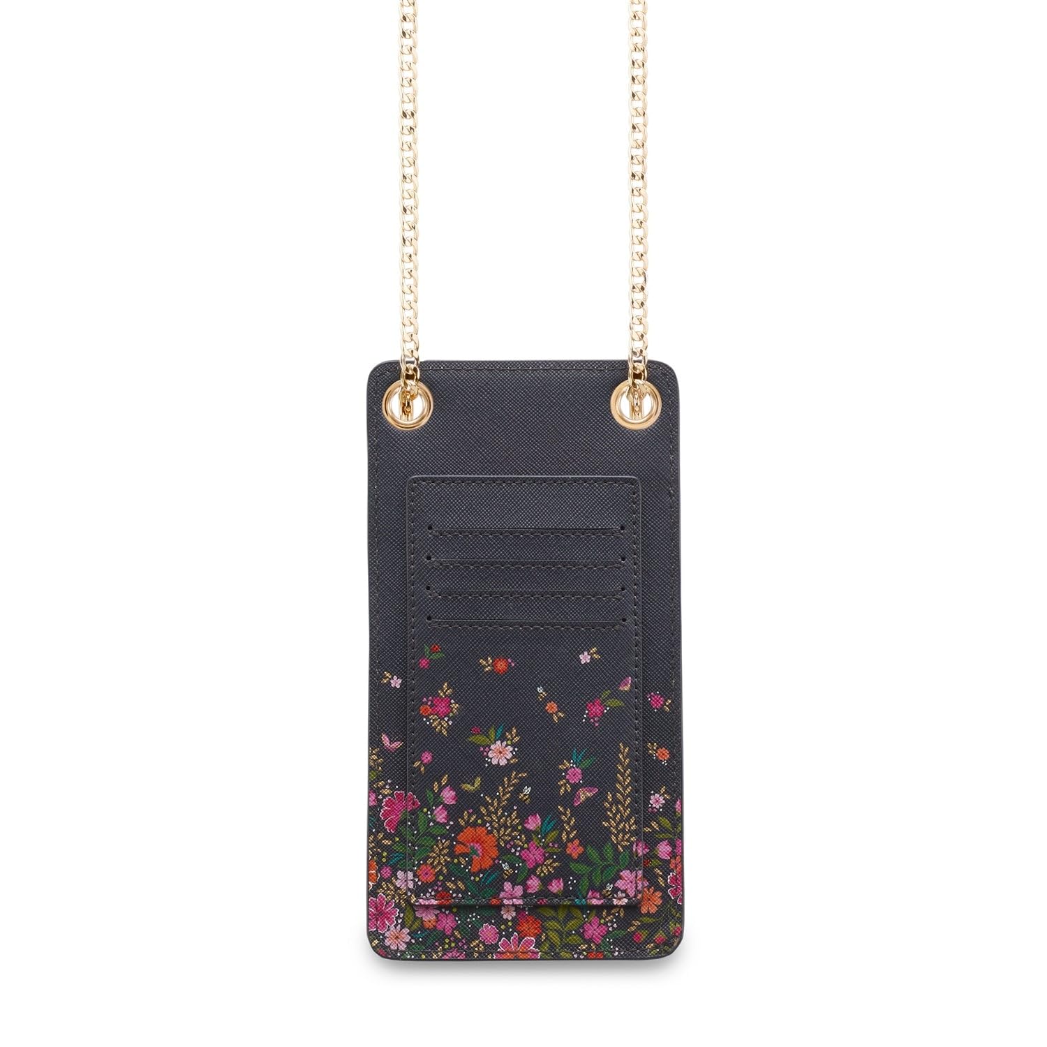 Sara Miller London Borsa a tracolla per telefono, portafoglio con porta carte, borsa da viaggio da donna con cinturino a catena, Distsy Floreale Blu Navy, 2 x 10 x 19 cm