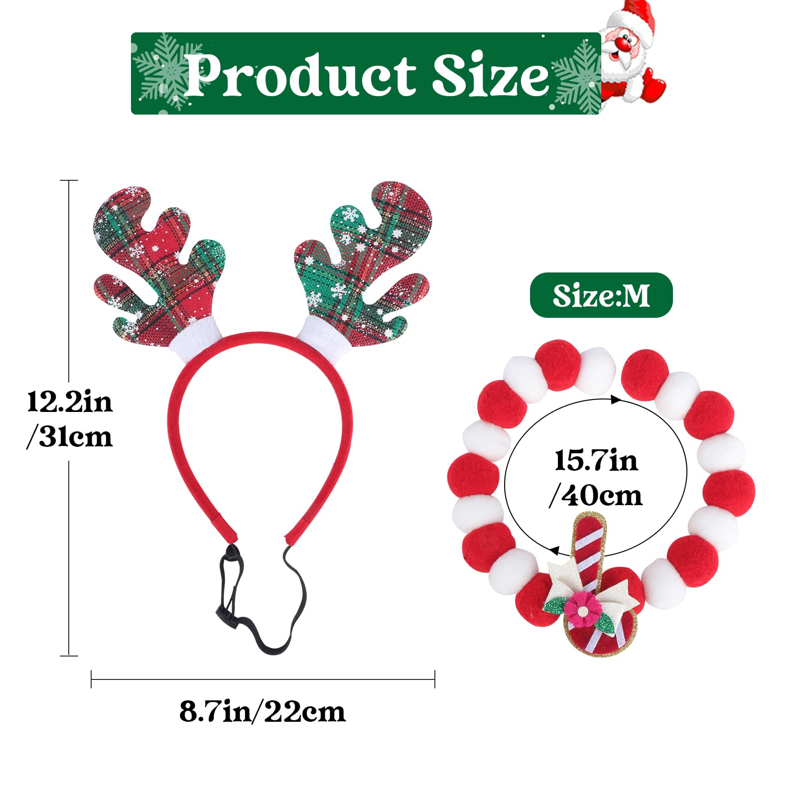 Cat Dog Christmas Outfit, Pet Christmas Costume, Christmas Pet Headwear, Xmas Small Dog Dress up, Christmas Reindeer Antlers Hat, Christmas Pom Pom Collar for Puppy Dog Cat - Image 2