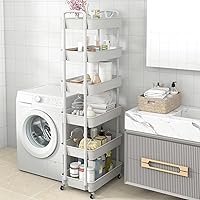 Vista 7 de Sywhitta - Carrito rodante de utilidad de plástico de 6 niveles con asa, carrito de almacenamiento multifuncional para oficina, sala de estar