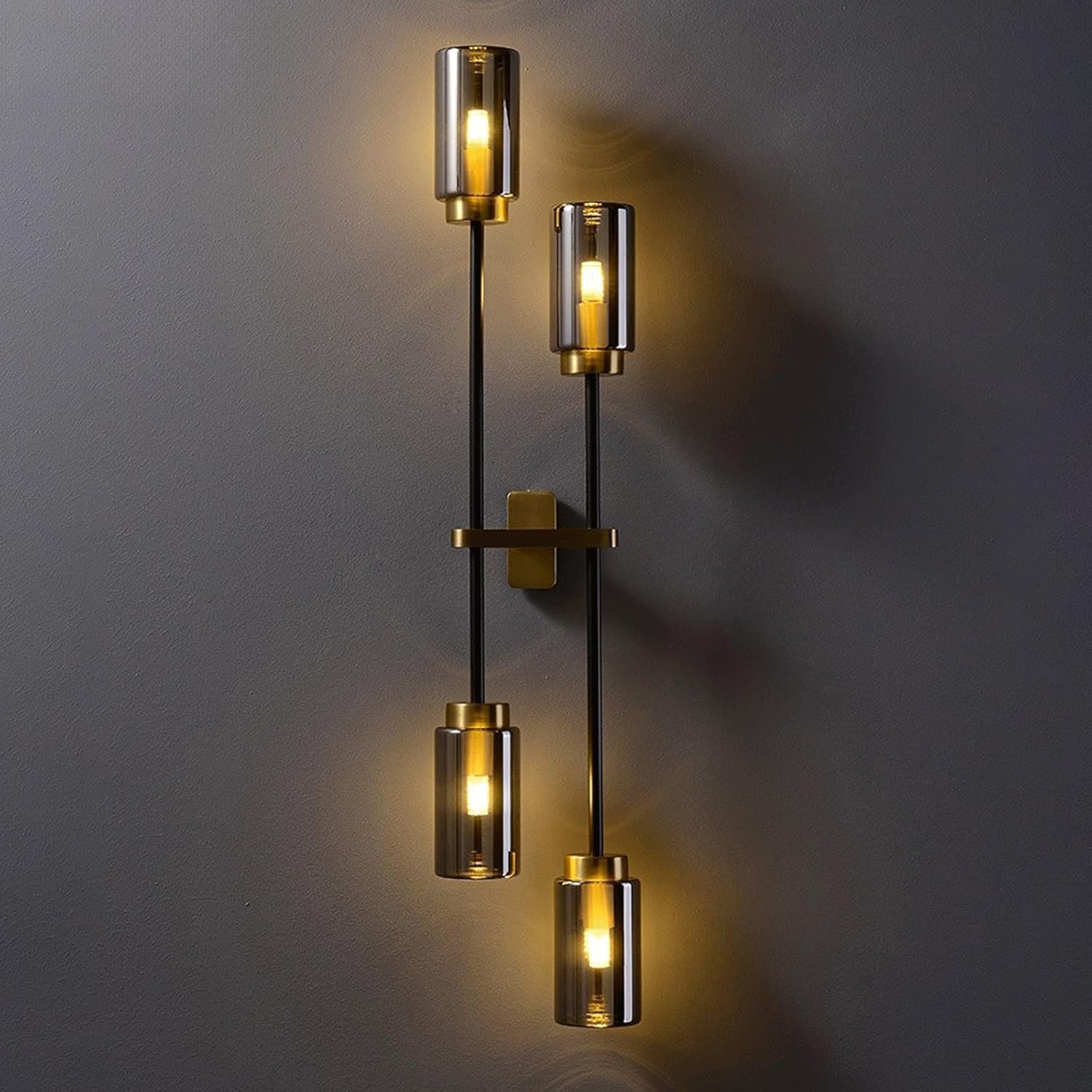 Post-Modern Luxury Unique Creative LED Wall Sconce Copper & Black Plated Arms 4 G9 Smoky Gray Glass Shades Vertical for Living Room Bedroom Study Dining Hallway Hotel Accent Lighting
