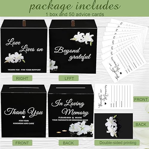 Miniatura 3 de Fainne 50 tarjetas de memoria Lily Share a Memory con caja de celebración de la vida, tarjetas de consejos funerarios, tarjetas de agradecimiento y