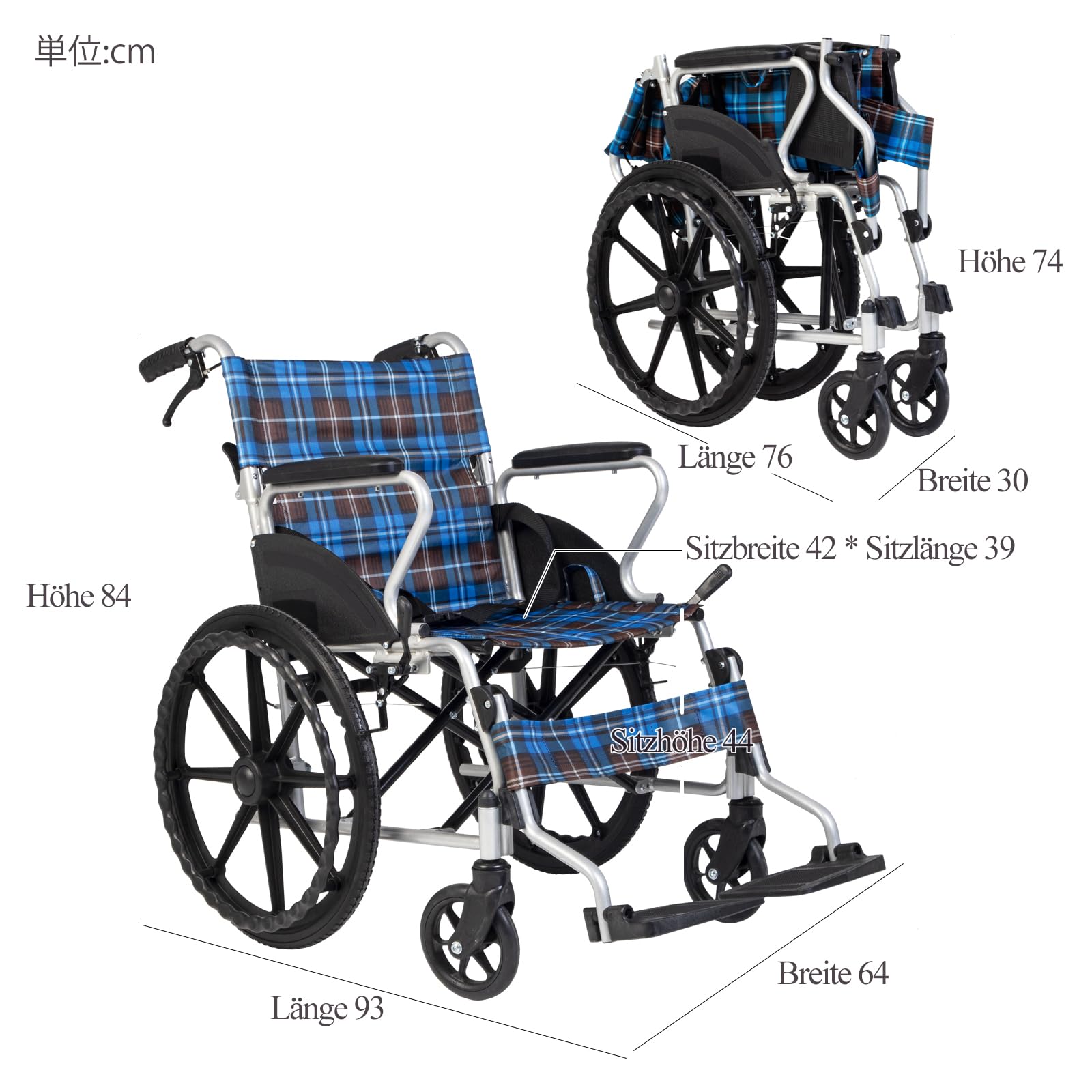 Care Parents Rollstuhl, selbstfahrend, leicht und faltbar, 9,7 kg,Aluminium,Sitzbreite:42cm,pannensichere Reifen,Rückenlehne,für Senioren und Behinderte, bis 100 kg(CP-L33)