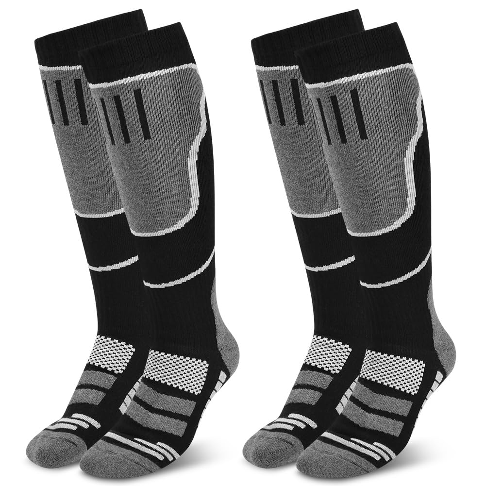 flintronic 2 Pares Calcetines Esqui, Calcetines Altos De Compresión, Snowboard Calcetine Termicos Frio Extremo Gruesos, Hasta La Rodilla, Para Hombre, Mujeres Y Jóvenes