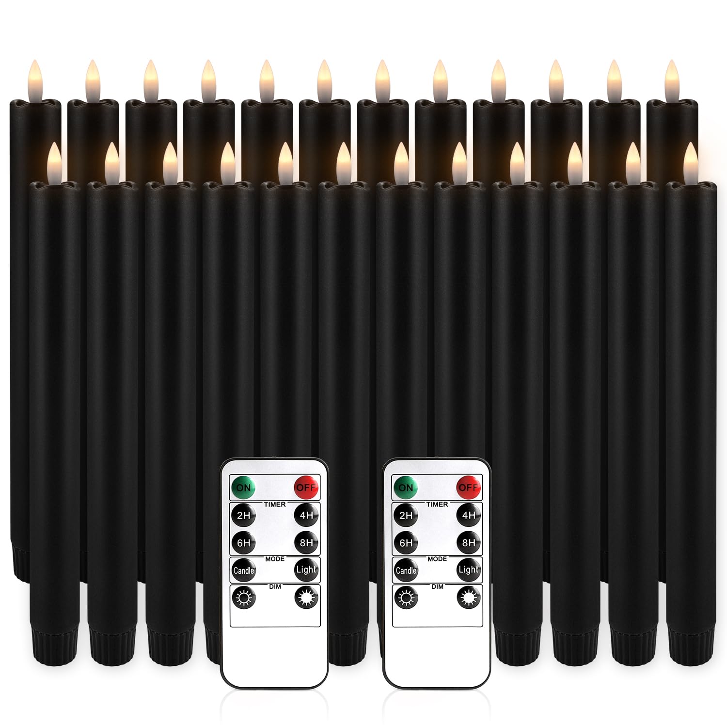 24 schwarze flammenlose kegelförmige Kerzen LED Flackernde Kerzen Set