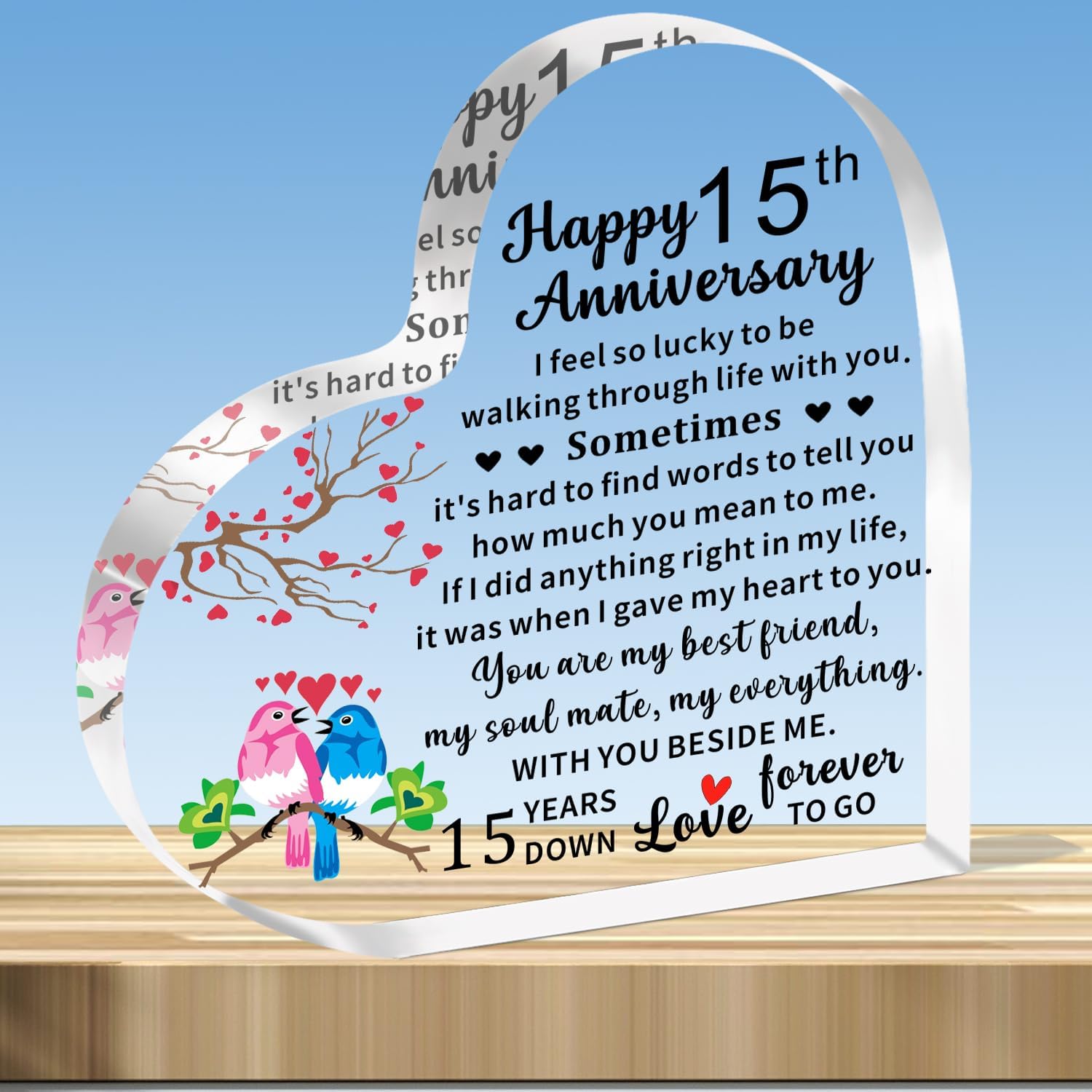 JMIMO 15th Wedding Anniversary Plaque Gifts 15th Anniversary Heart Shaped Acrylic Plaque for Wife Husband
