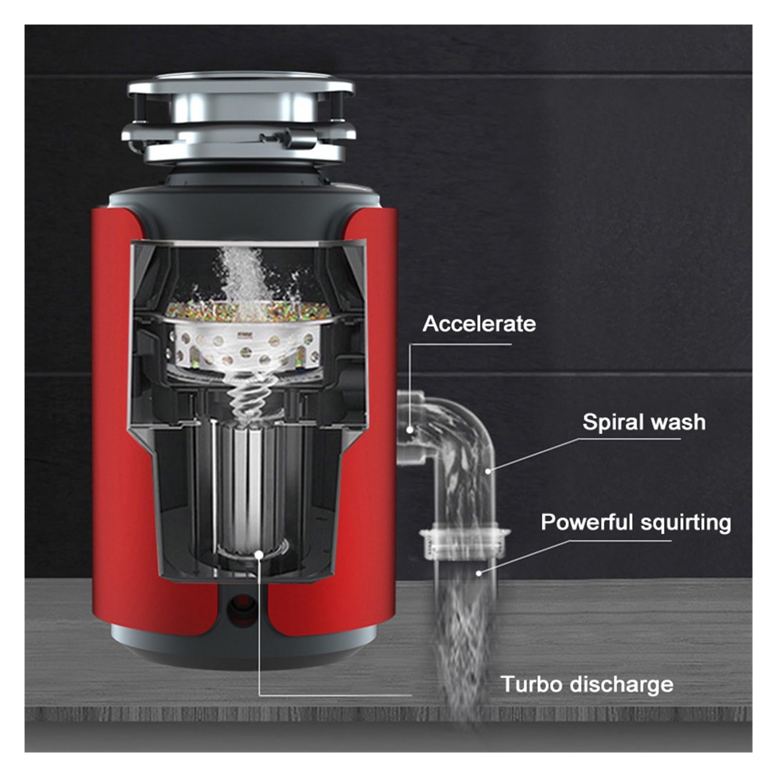 Broyeur d'ordures ménagères Professionnel 560W Processeur d'élimination des déchets Alimentaires 7 Broyeur en Acier Inoxydable Appareil de Cuisine (Golden EU)
