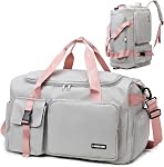 Eslcorri Gym Duffle Bag for Women, Travel Duffel Backpack with Shoe & Wet Compartment Carry on Overnight Luggage Bag (A, GreyPink)