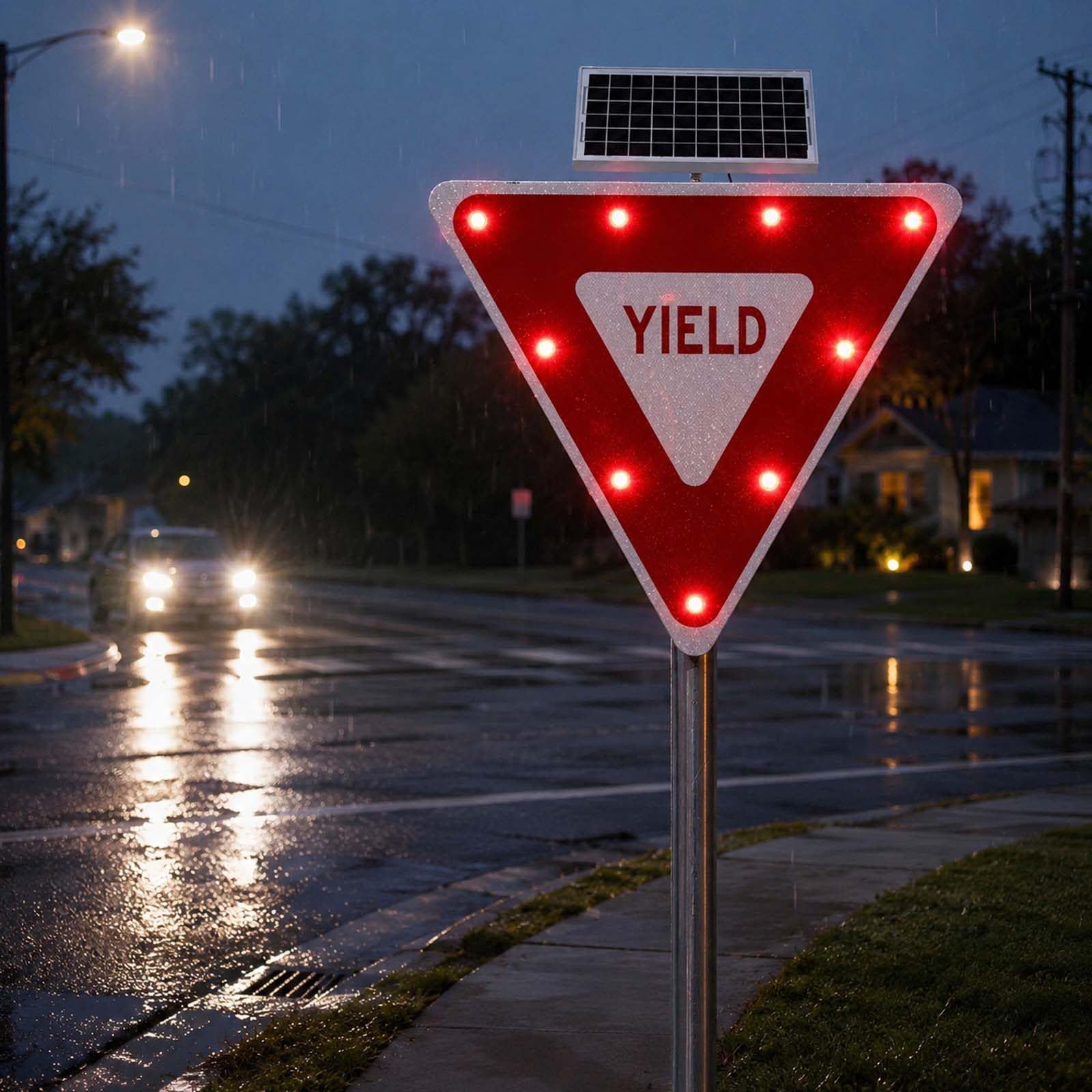 QFGain Solar YIELD Sign for Driveway, Ultra Bright LED Flashing Aluminum Pedestrian Sign, IP65 Waterproof with Auto Day/Night Sensor for Crosswalk