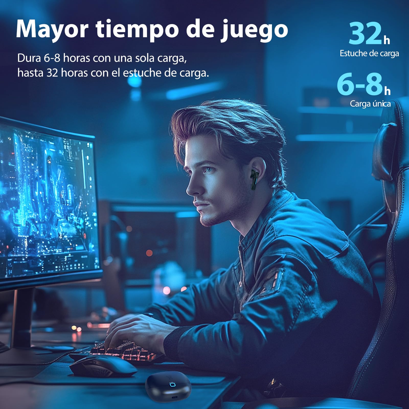 SW5 Auriculares inalámbricos para juegos con 5.4 Bluetooth y 2.4G Doogle, auriculares wireless IPX4 impermeable con mic AI, Cascos gaming con 20ms de baja latencia para PC Switch móvil ps5 ps4 VR