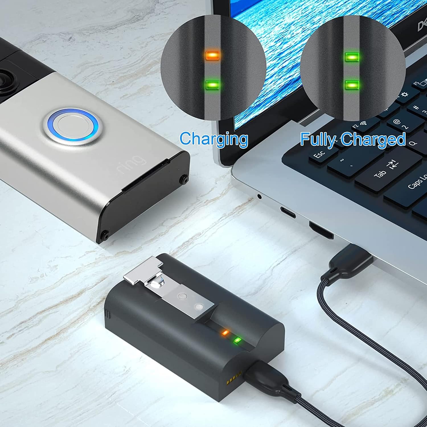 1 pcs Rechargeable 3.65V Lithium-Ion Battery Compatible with Ring, for Video Doorbell 2 and Spotlight Cam Battery 6040mAh