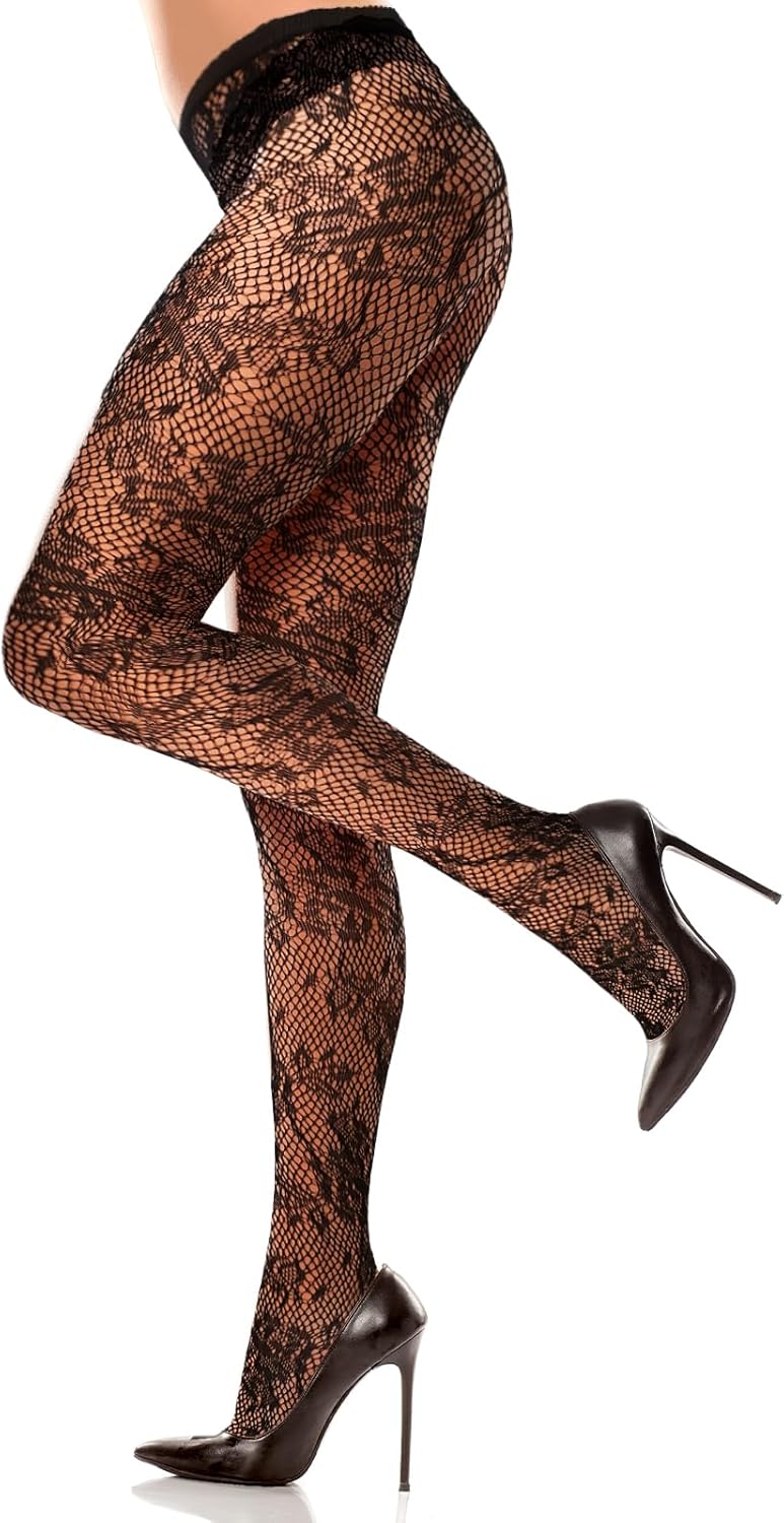 Grevosea Floral Tights for Women, Pattern Tights Black Fishnet Stockings High Waist Sheer Stockings Pantyhose